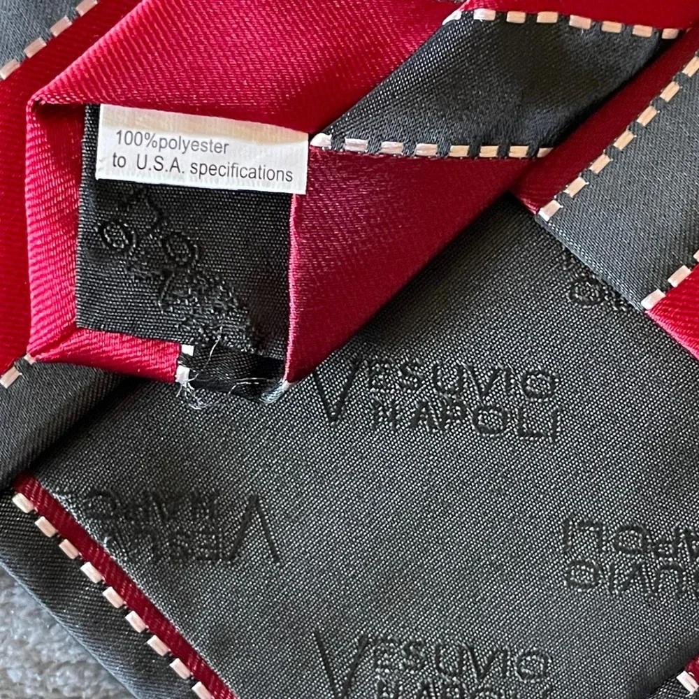 Vesuvio Napoli Italian Necktie Red Gray Black Striped Men's vintage‎ Tie